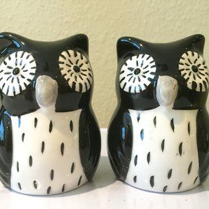 Vintage 1970’s OWL Salt & Pepper Shakers Ceramic Black Gray & White